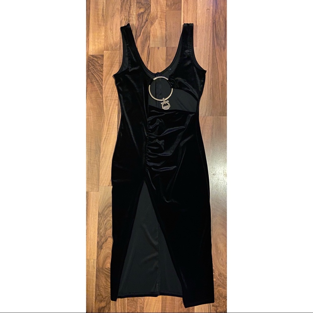 Black Velvet Revealing Midi Dress